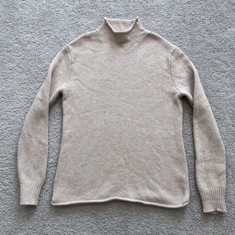 Vintage J.CREW ALWAYS 100% Lambswool Mock Neck Sweater Womens XS Beige Knit